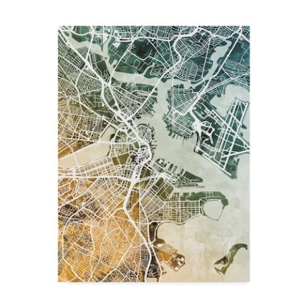 Michael Tompsett 'Boston Massachusetts Street Map Teal Orange' Canvas Art,14x19